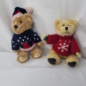 2 Vintage Hugfun Teddy Bear 1998 Appx 6” Tall Seated Red and Blue Sweater w Hat